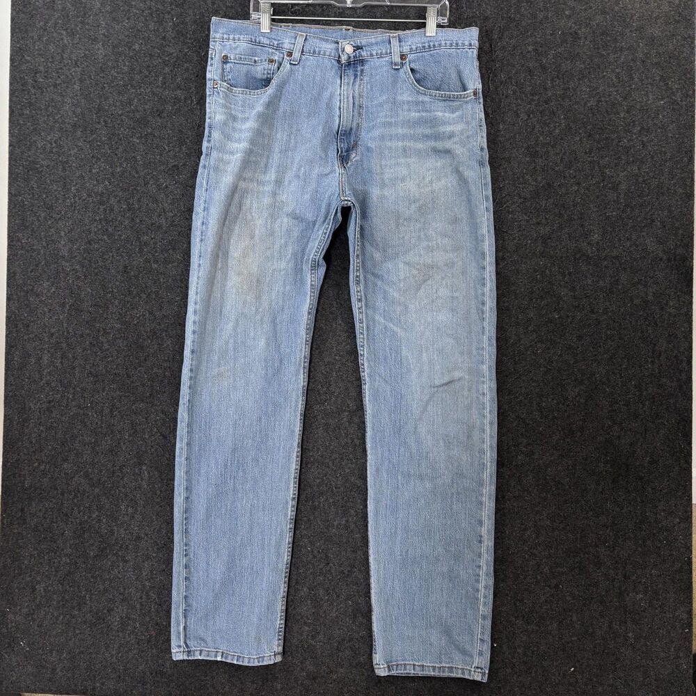 Levis 505 Jeans Men's 36x33 Light Wash Blue Straight Leg Stretch Denim Pants